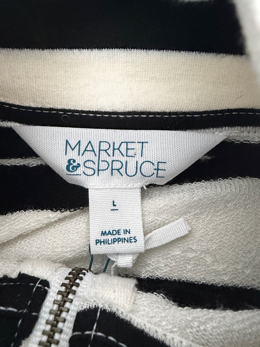 NWT Marketā & Spruce Striped Black & Cream Comfortable Zip-Up Pullover, Large - Picture 9 of 11